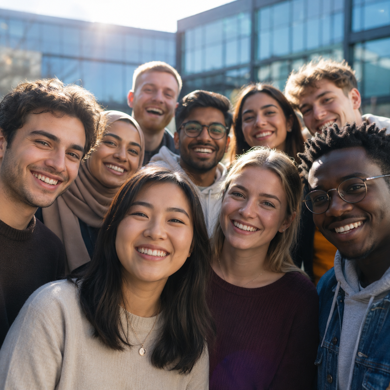 A group of community members huddled together in a team photo.